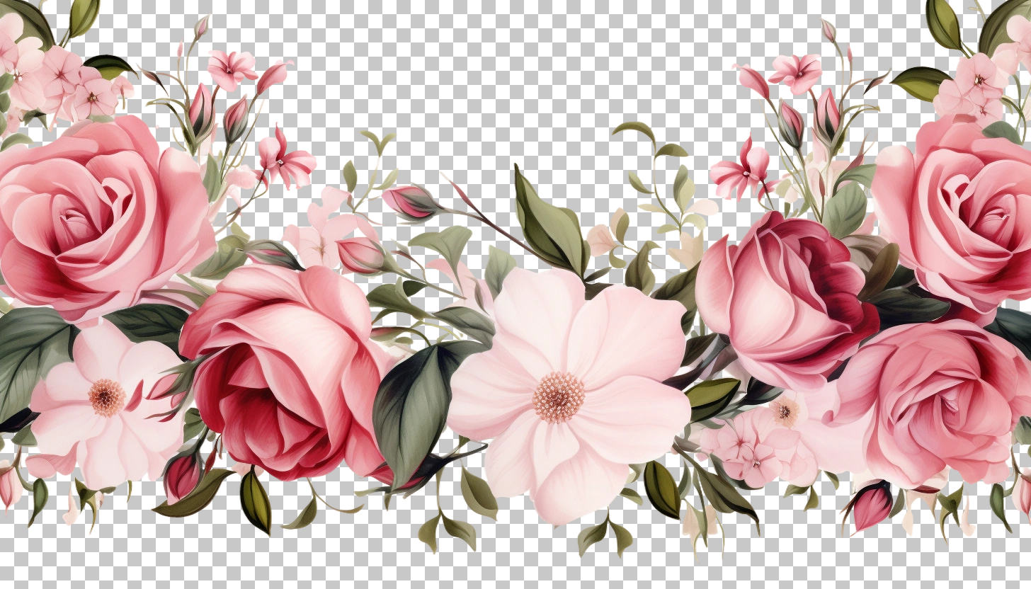 Watercolor Roses Flower Border png, Floral Border, Decorative Art