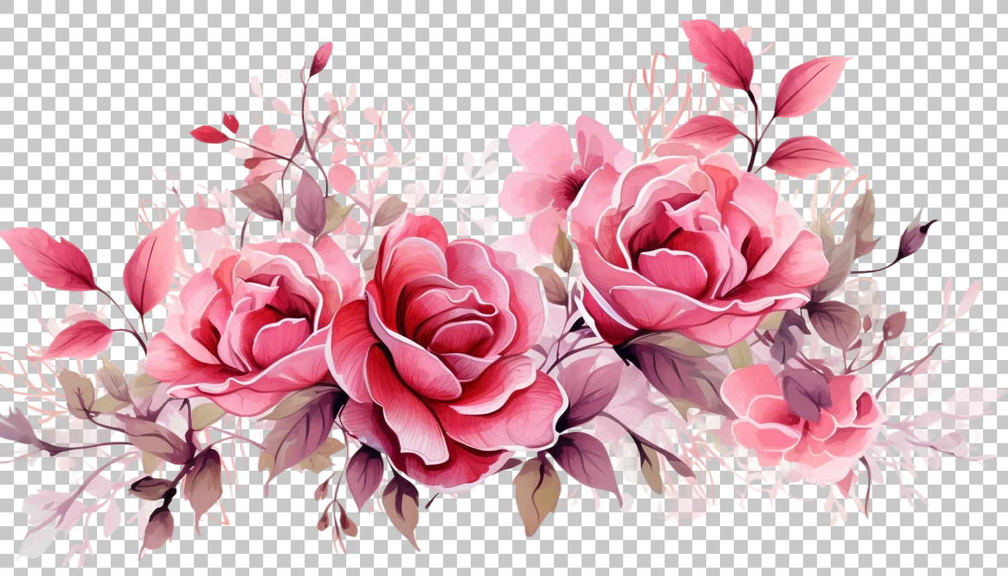 Watercolor Roses Flower Border png, Floral Illustration, Nature Art