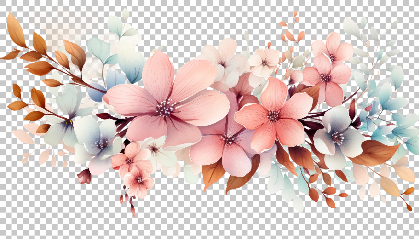 Watercolor Leafy Branches Border png, Floral Branches, Decorative Design