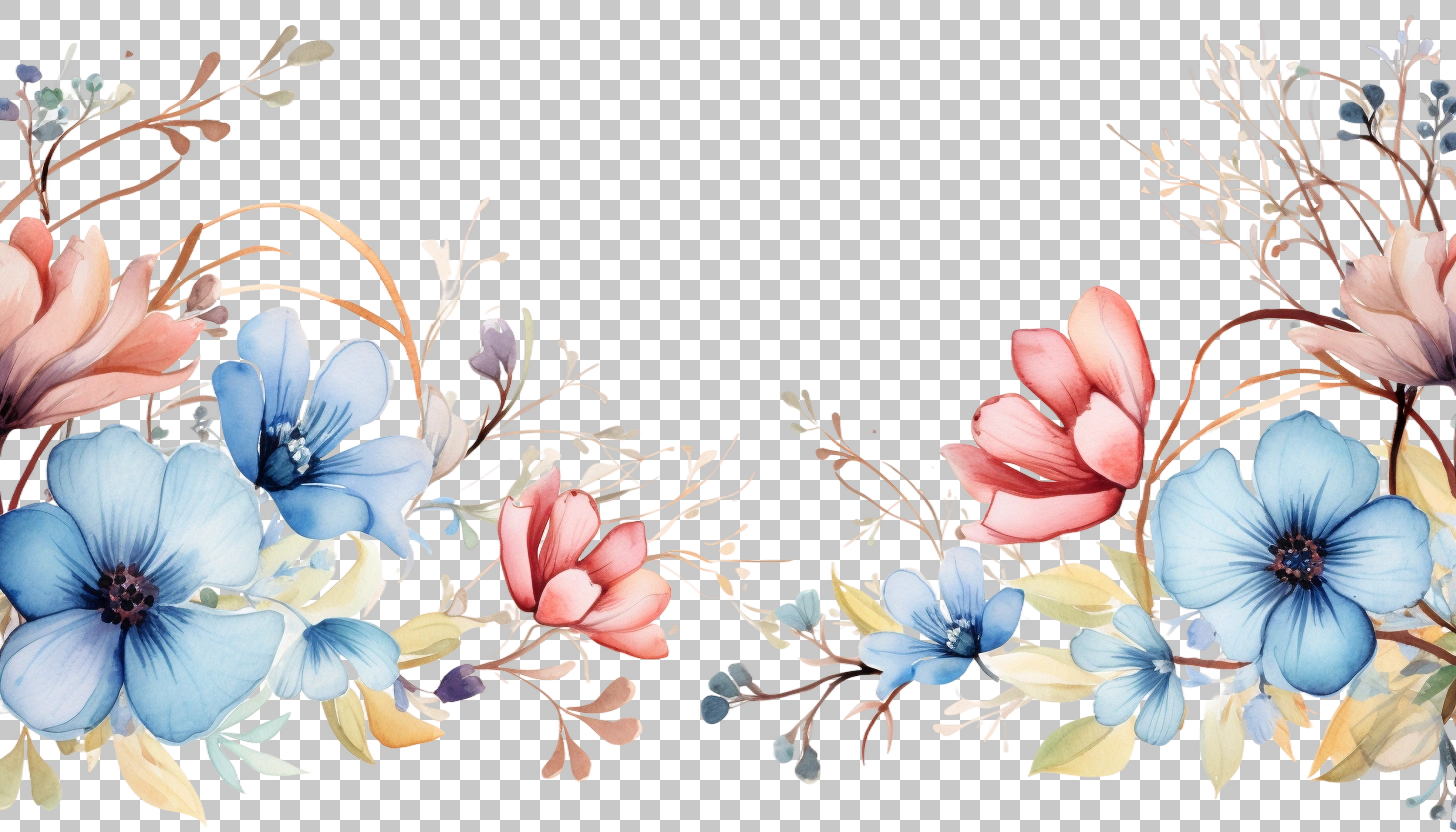 Watercolor Botanical Blooms Border png, Decorative Branches, Floral Theme