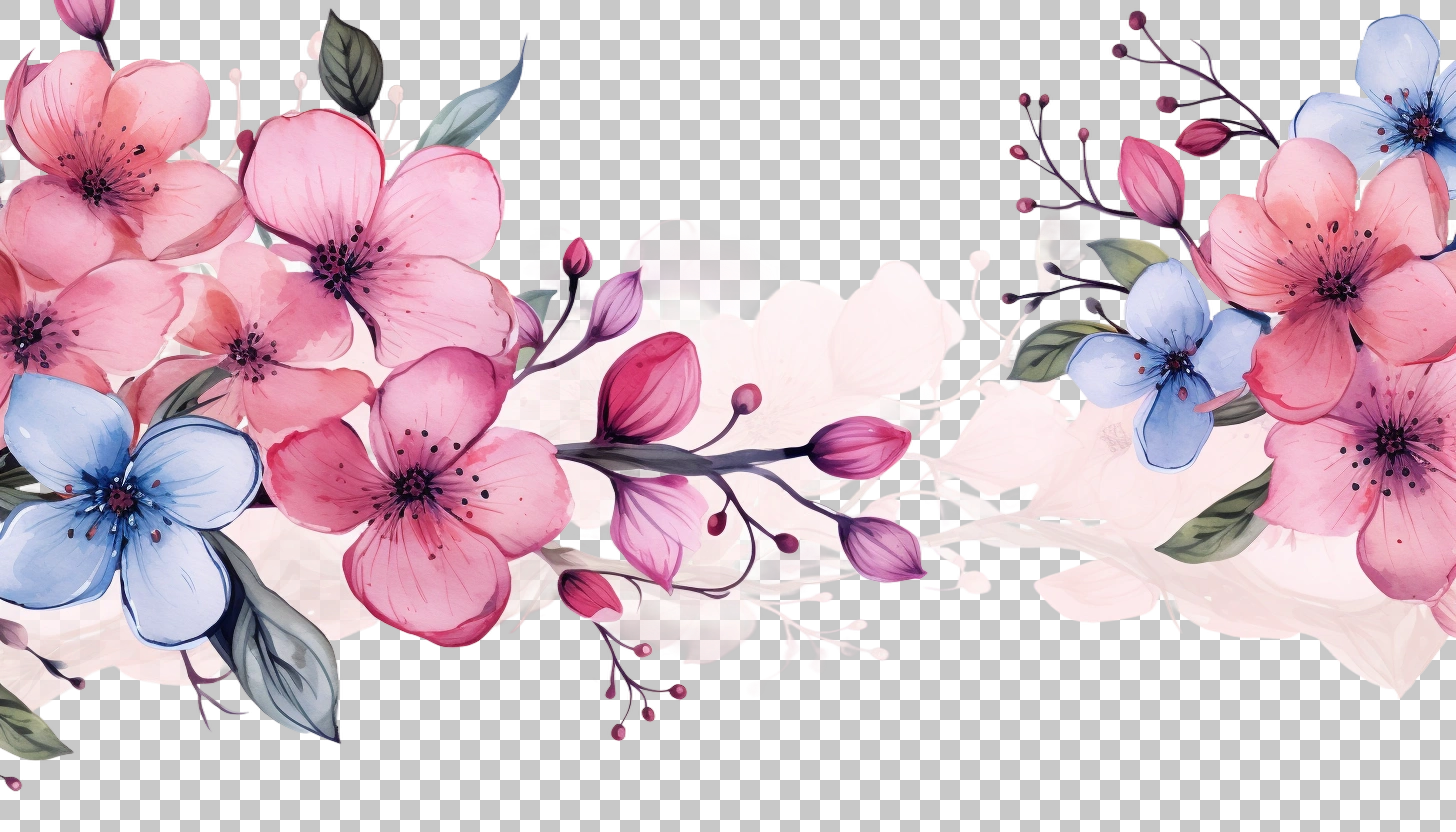 Watercolor Floral Sprigs Border png, Artistic Floral, Nature Design