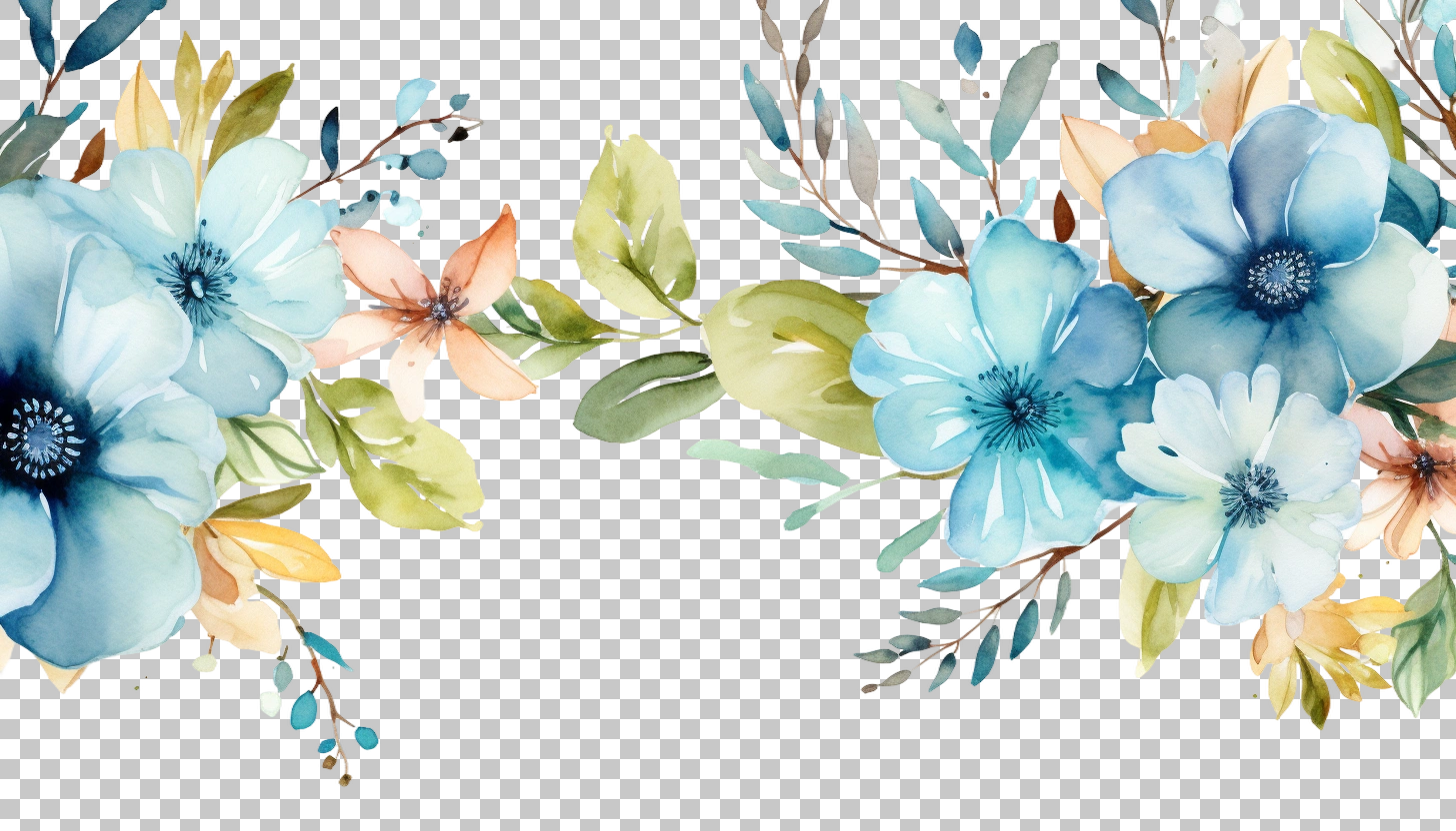 Watercolor Foliage Branches Border png, Nature Scene, Botanical Art