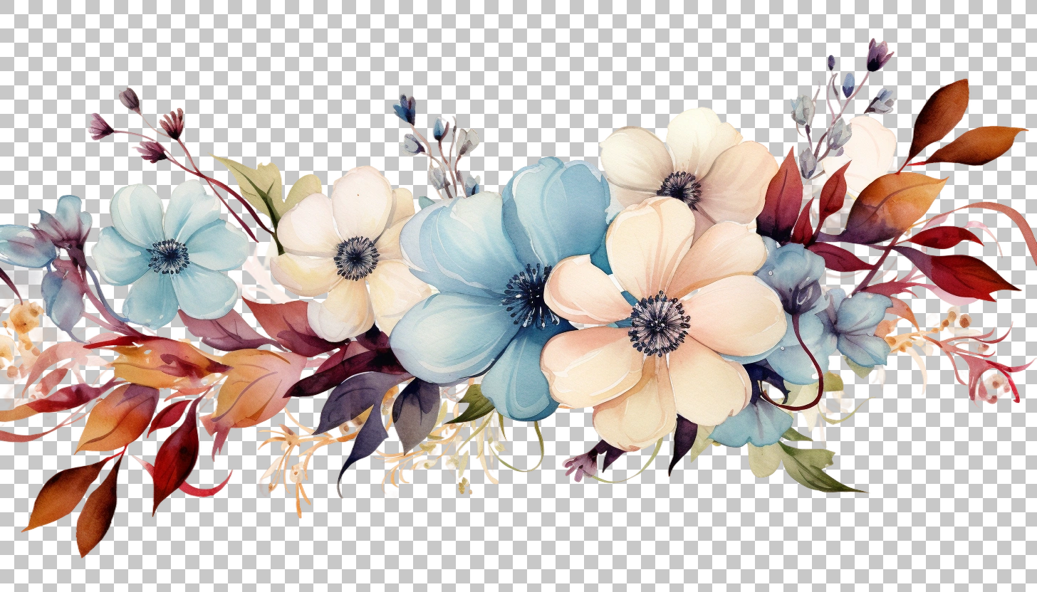 Watercolor Leafy Branches Border png, Vintage Style, Nature Art
