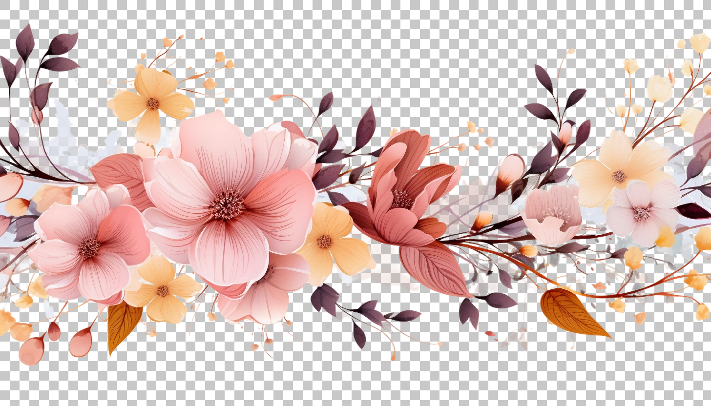 Watercolor Plant Branches Border png, Botanical Elements, Artistic Illustration