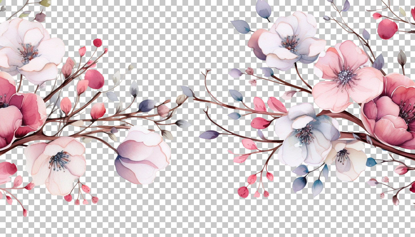 Watercolor Nature Branches Border png, Botanical Scene, Garden Theme
