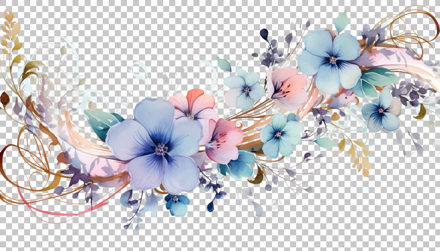 Watercolor Blossom Branches Border png, Hand-painted Flowers, Artistic Style