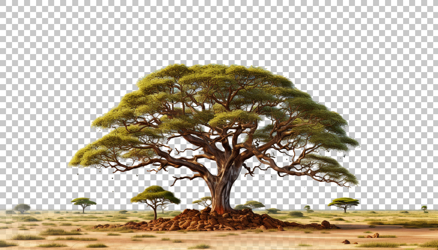 Acacia Tree Savanna png, Savannah Ecosystem, Botanical Illustration