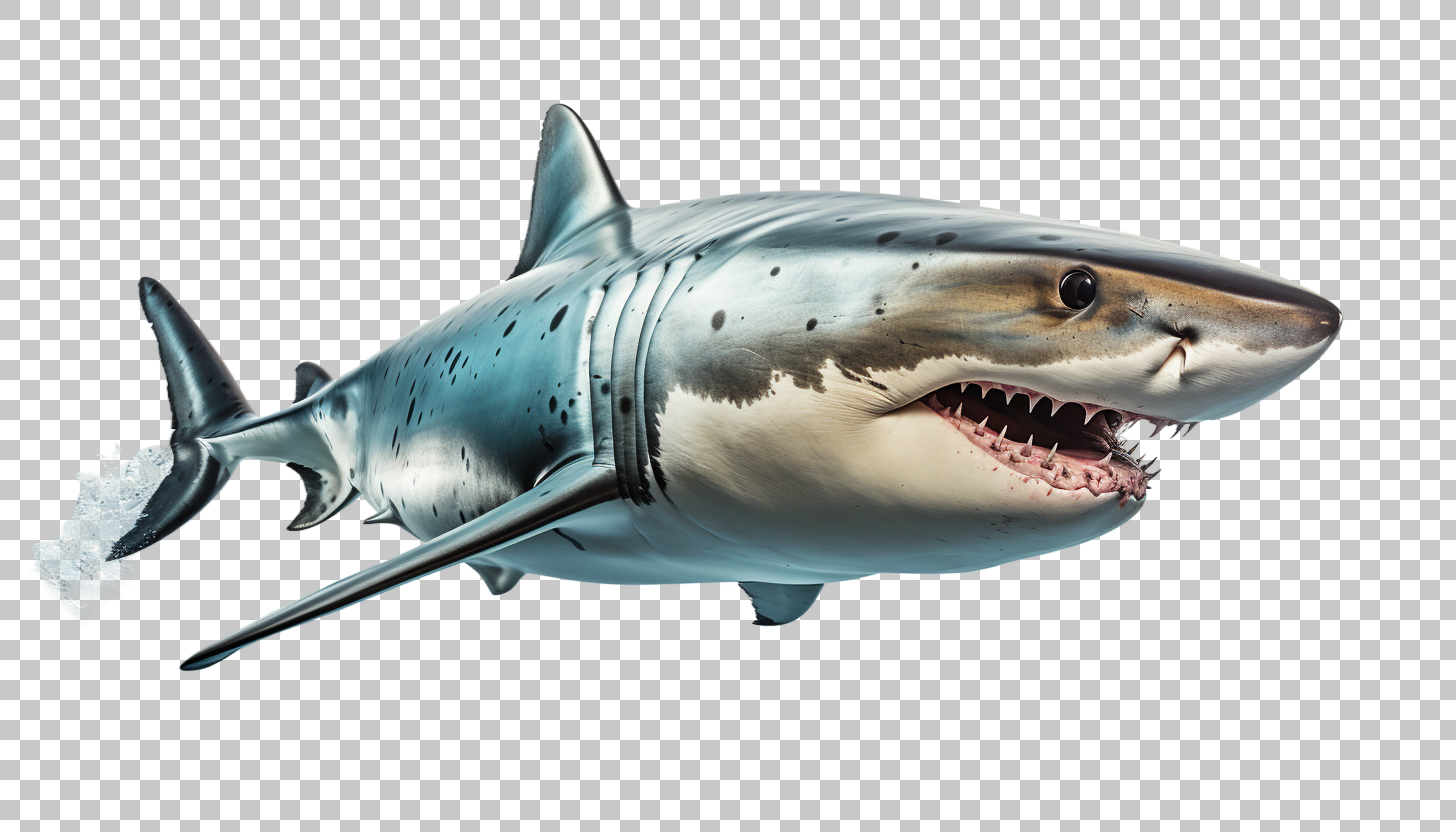 Shark on white background png, Terrifying sea creature, Water fauna silhouette