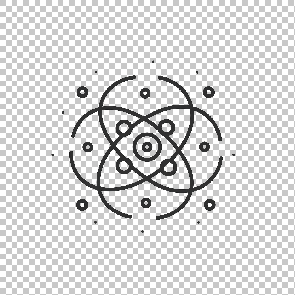 Atom Icon Flat png, Modern Molecular Symbol, Physics Illustration