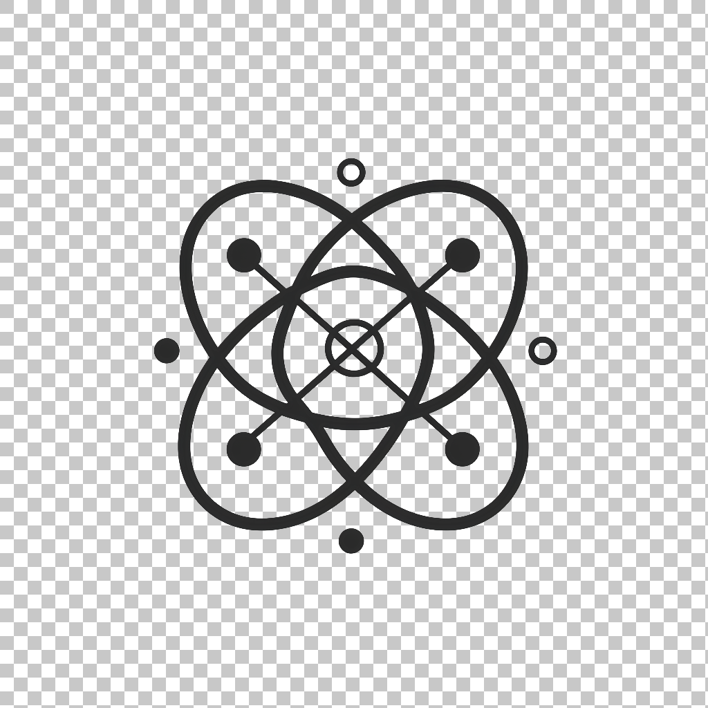 Atom Icon Flat png, Linear Atomic Illustration, Chemistry Concept