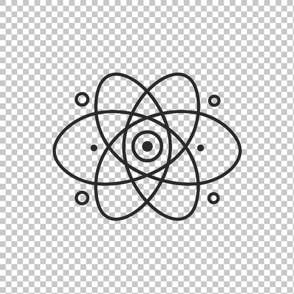 Atom Icon Flat png, Minimalist Atomic Structure, Scientific Illustration