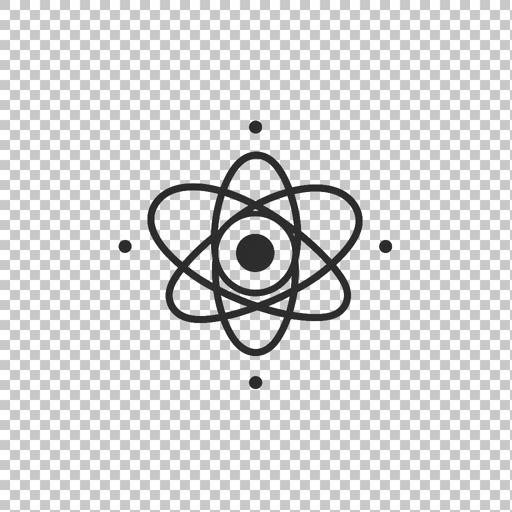 Atom Icon Flat png, Simple Molecule Graphic, Scientific Symbol
