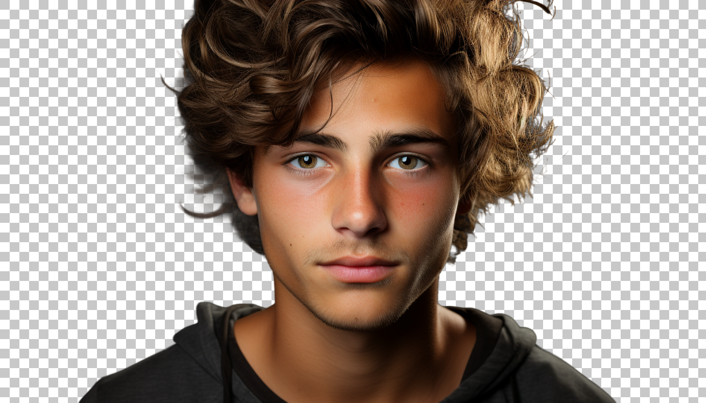 French Youthful Male Headshot png, Teenage Boy Portrait, Vibrant