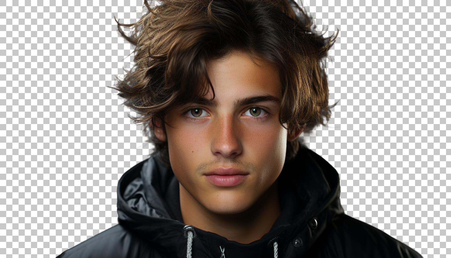 French Teenage Male Headshot png, Adolescent Boy Portrait, Vibrance
