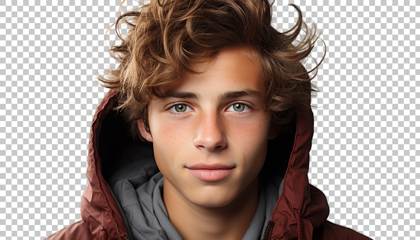 Adolescent French Boy png, Teen Male Headshot, Vibrant