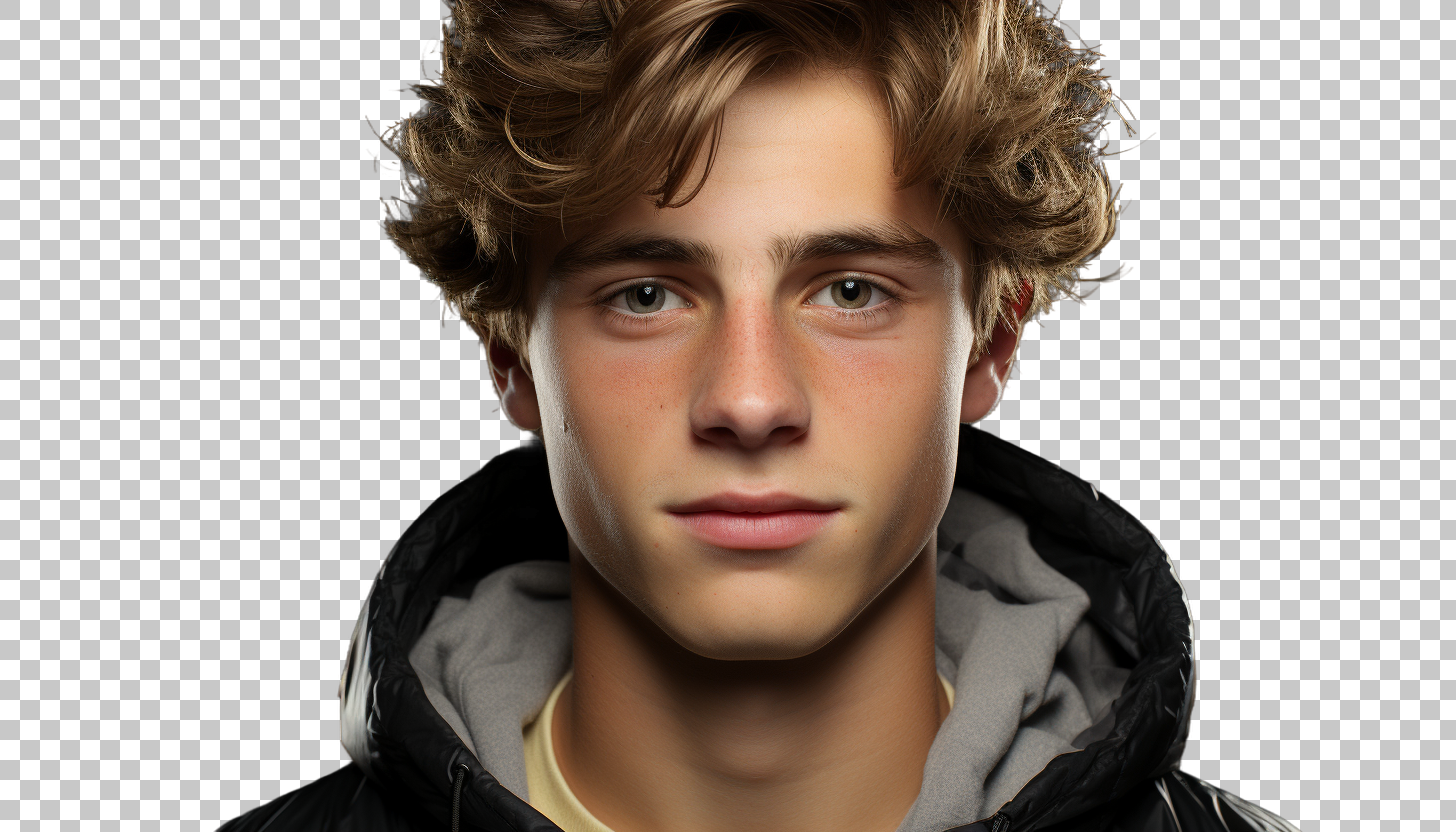 French Teen Male Portrait png, Adolescent Boy Headshot, Vibrance