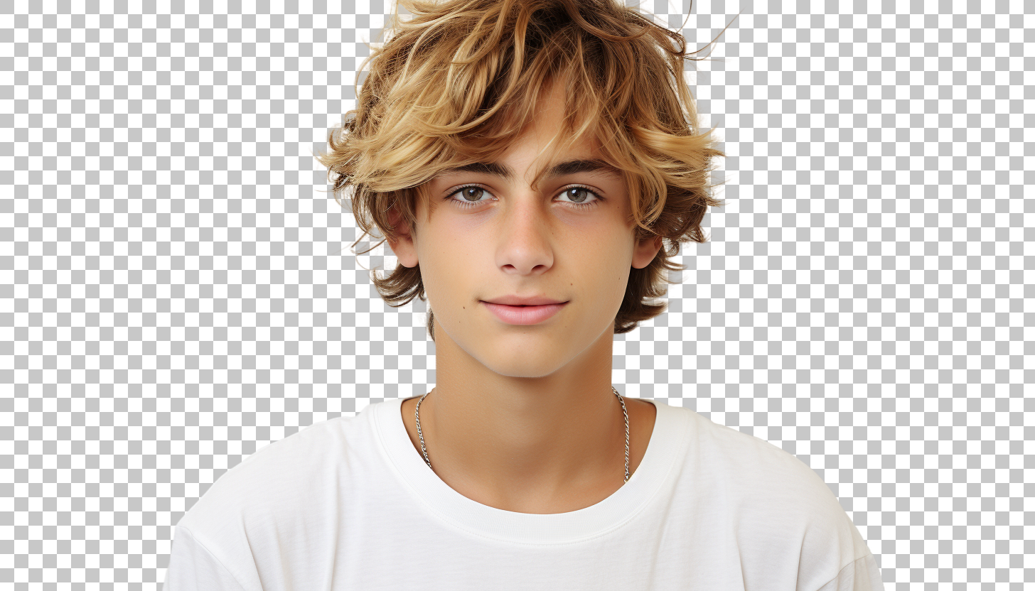Young French Teen Boy png, Adolescent Male Headshot, Vibrant
