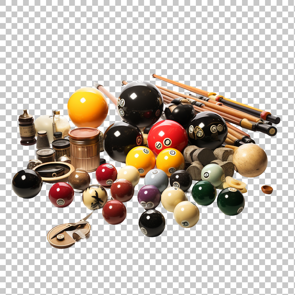 Billiards Cue Balls Pack png, Pool Table Gear, Cue Stick Set