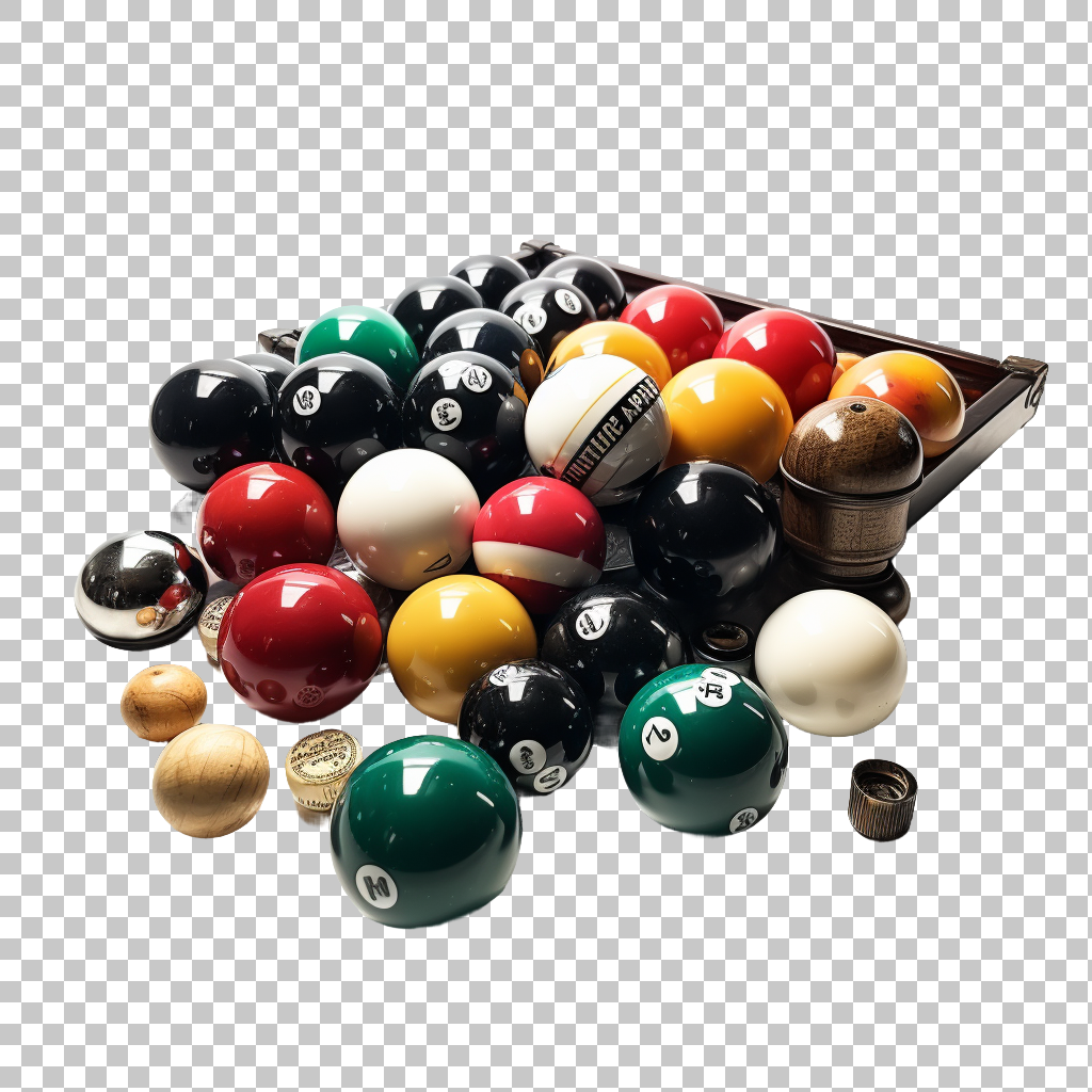 Billiards Cue Balls Assortment png, Pool Table Essentials, Cue Sticks