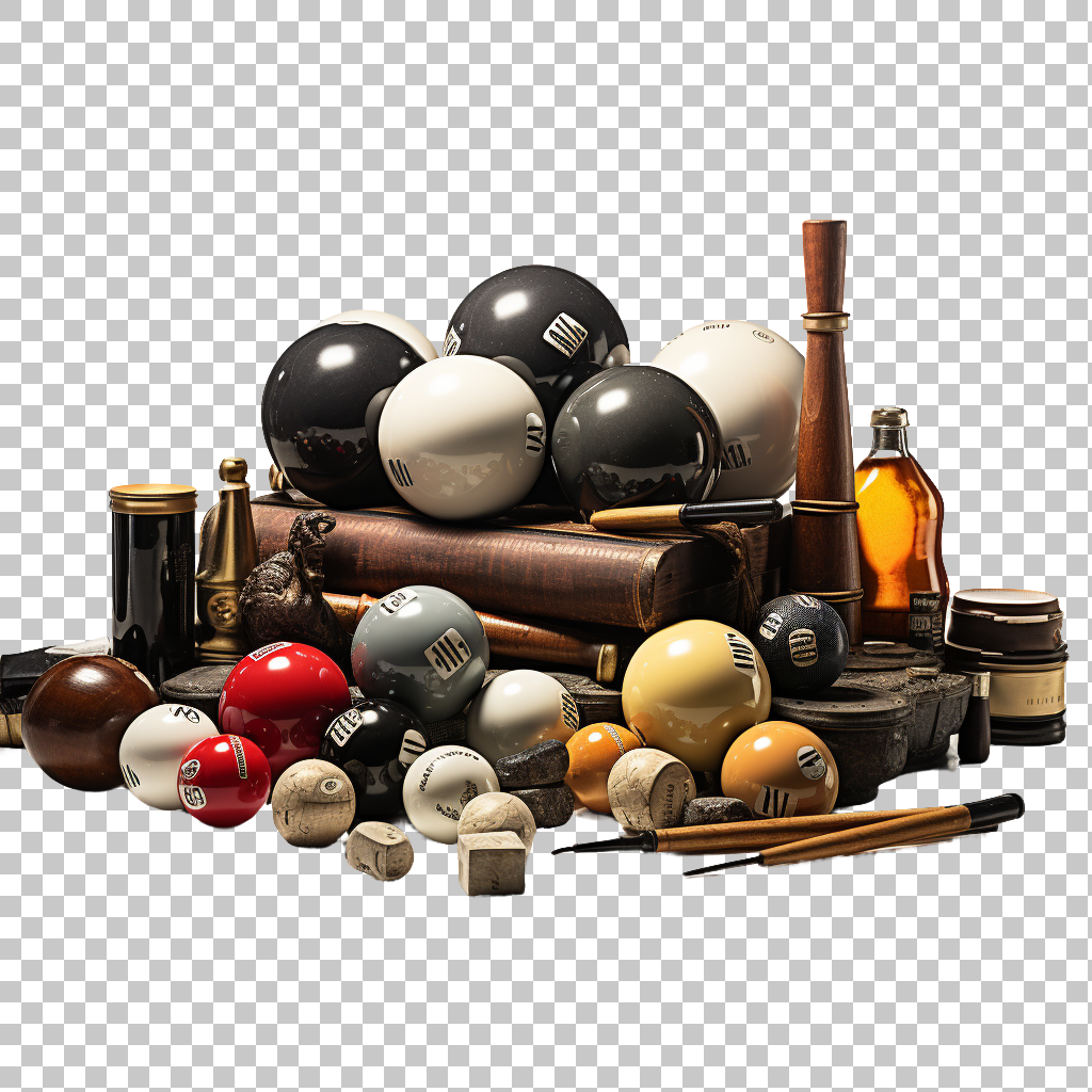 Pool Billiards Supplies png, Cue Balls Pack, Cue Stick Set