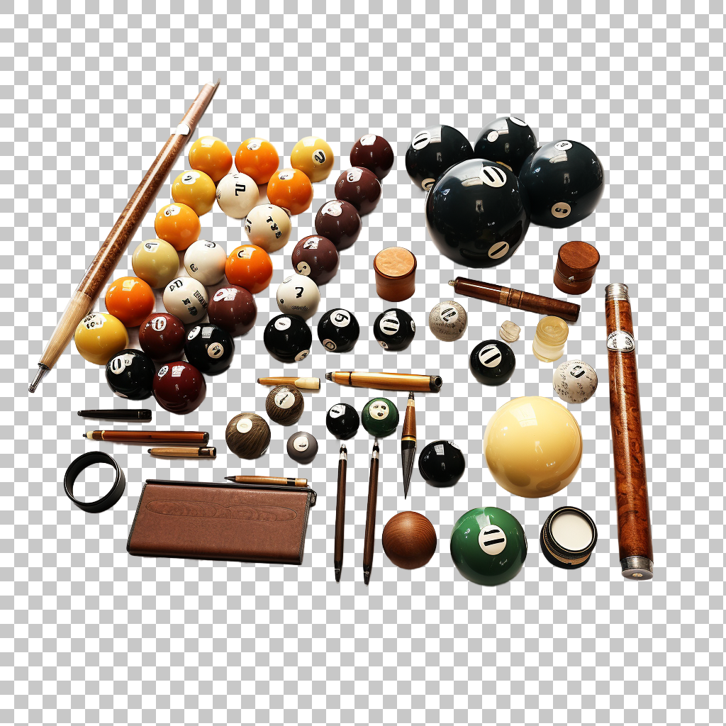 Billiards Cue Balls Set png, Pool Table Essentials, Cue Sticks