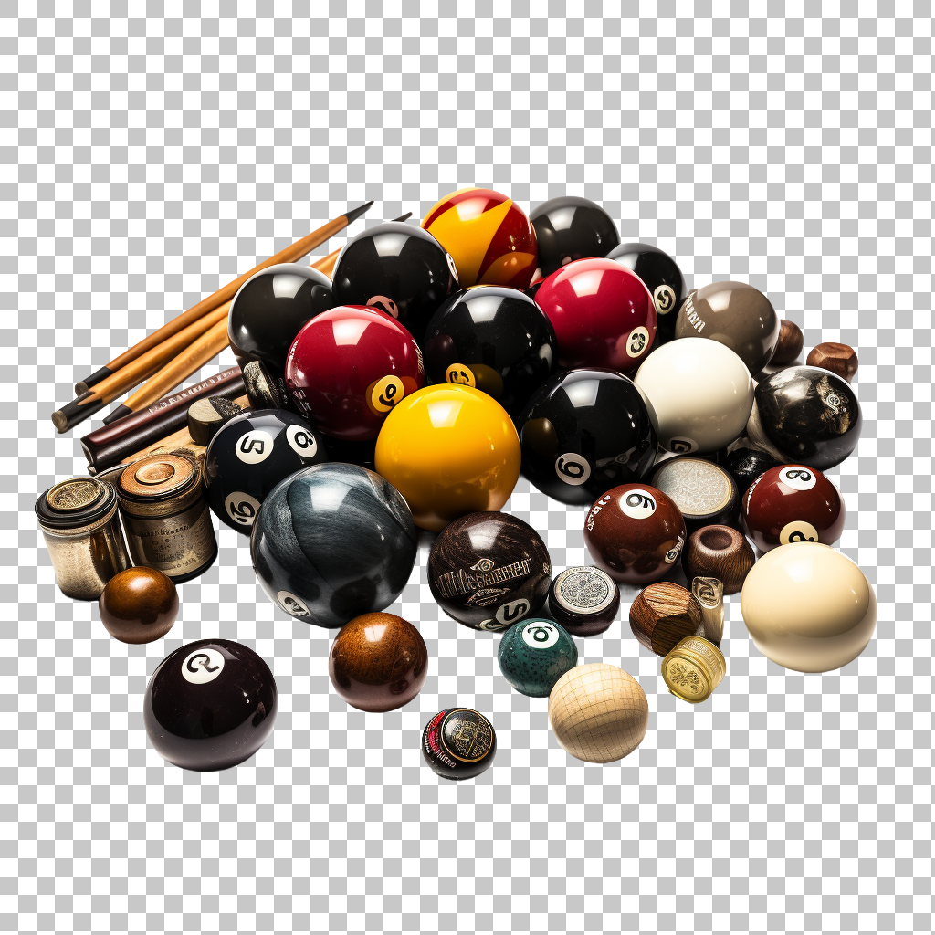 Pool Billiards Gear png, Cue Balls Set, Cue Stick Equipment