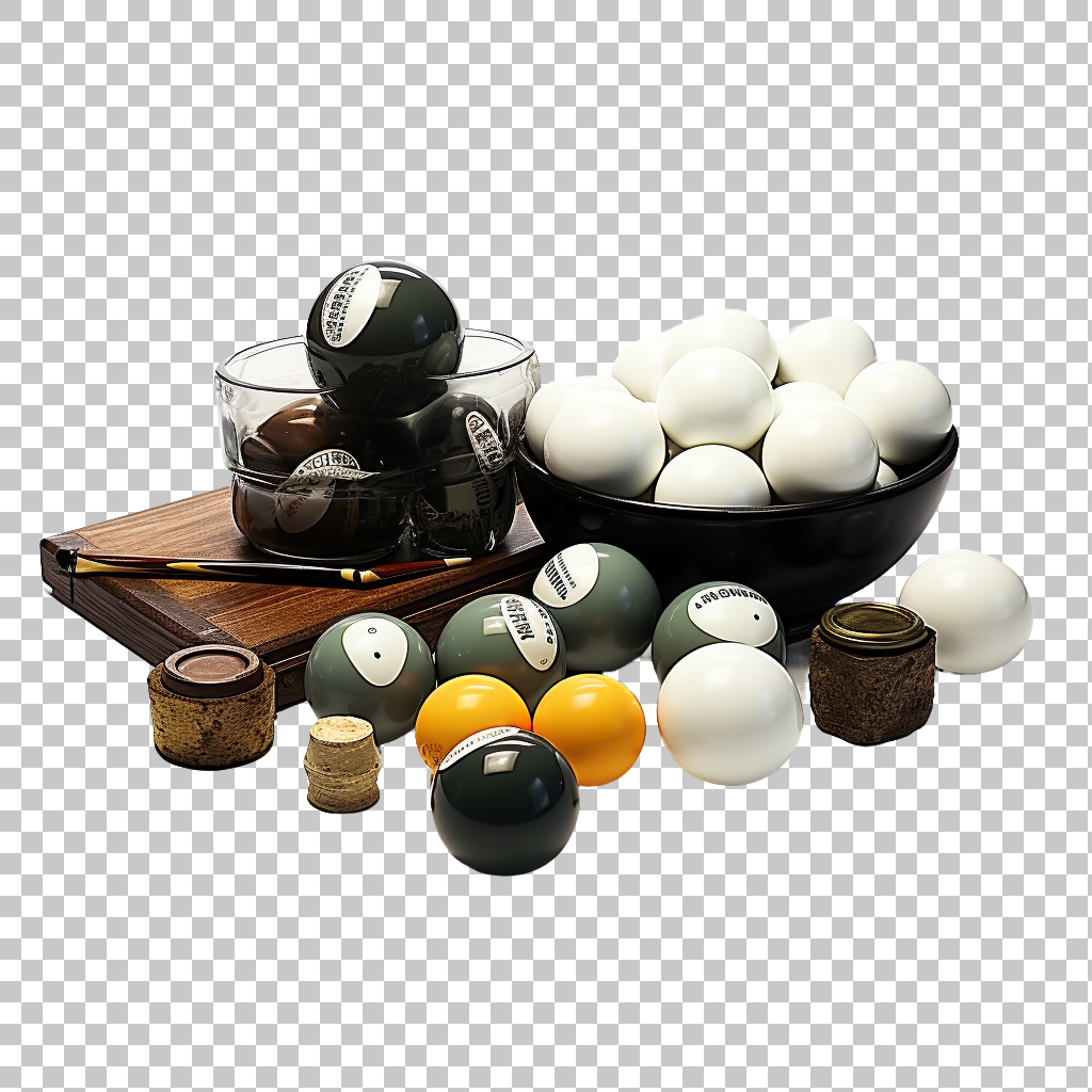 Pool Billiards Equipment png, Cue Balls Set, Cue Stick Gear