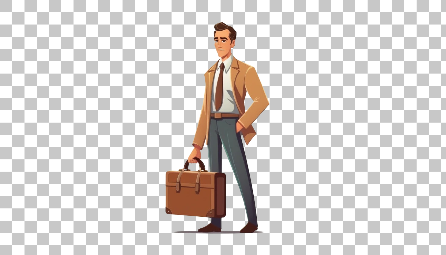 Cartoon Businessman Holding Briefcase  With Confidence