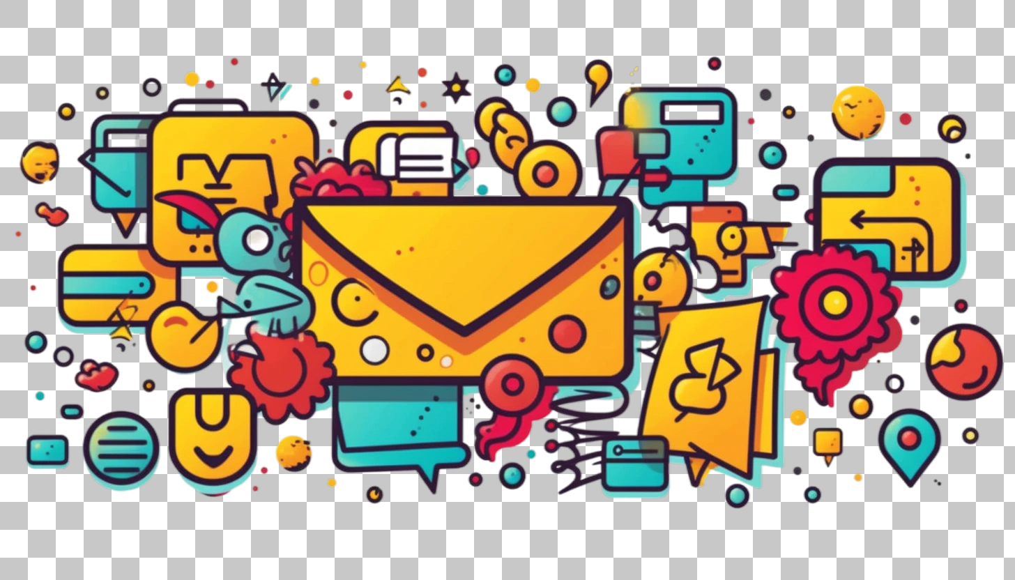 Colorful Abstract Design with Envelopes and Symbols