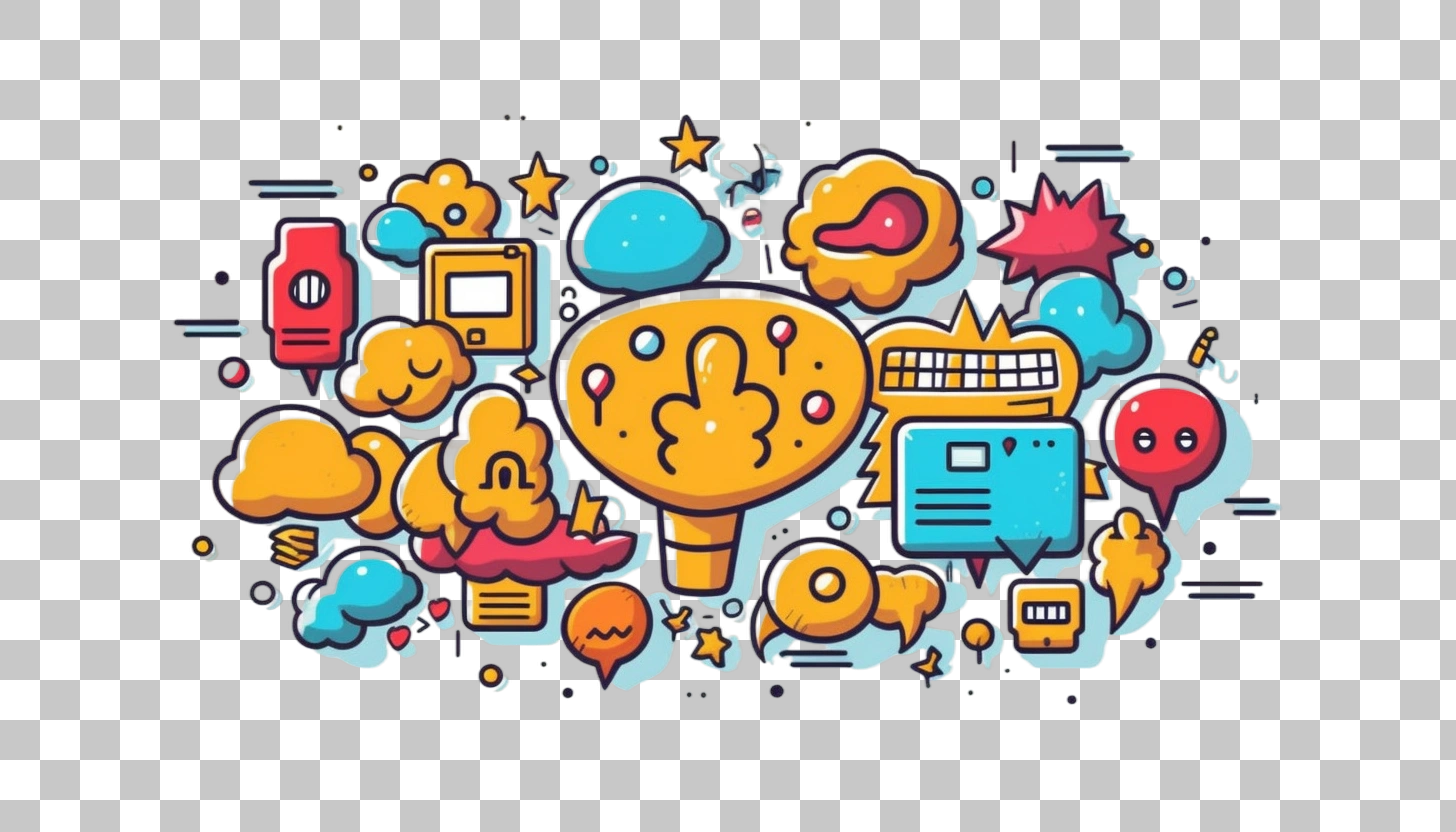 Colorful Cartoon Illustration with Speech Bubbles and Stars