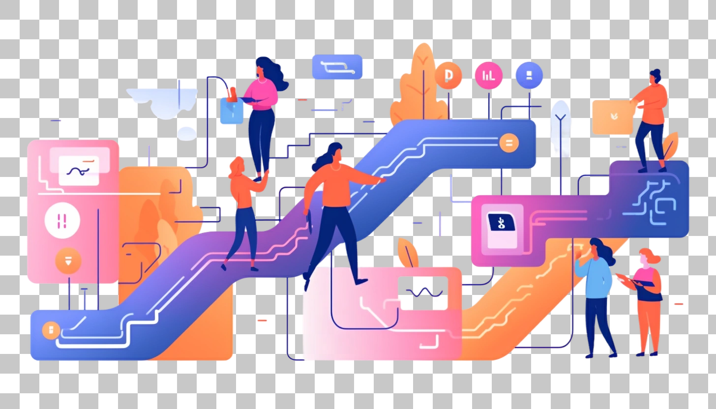 People Navigate Digital Network Abstract Illustration