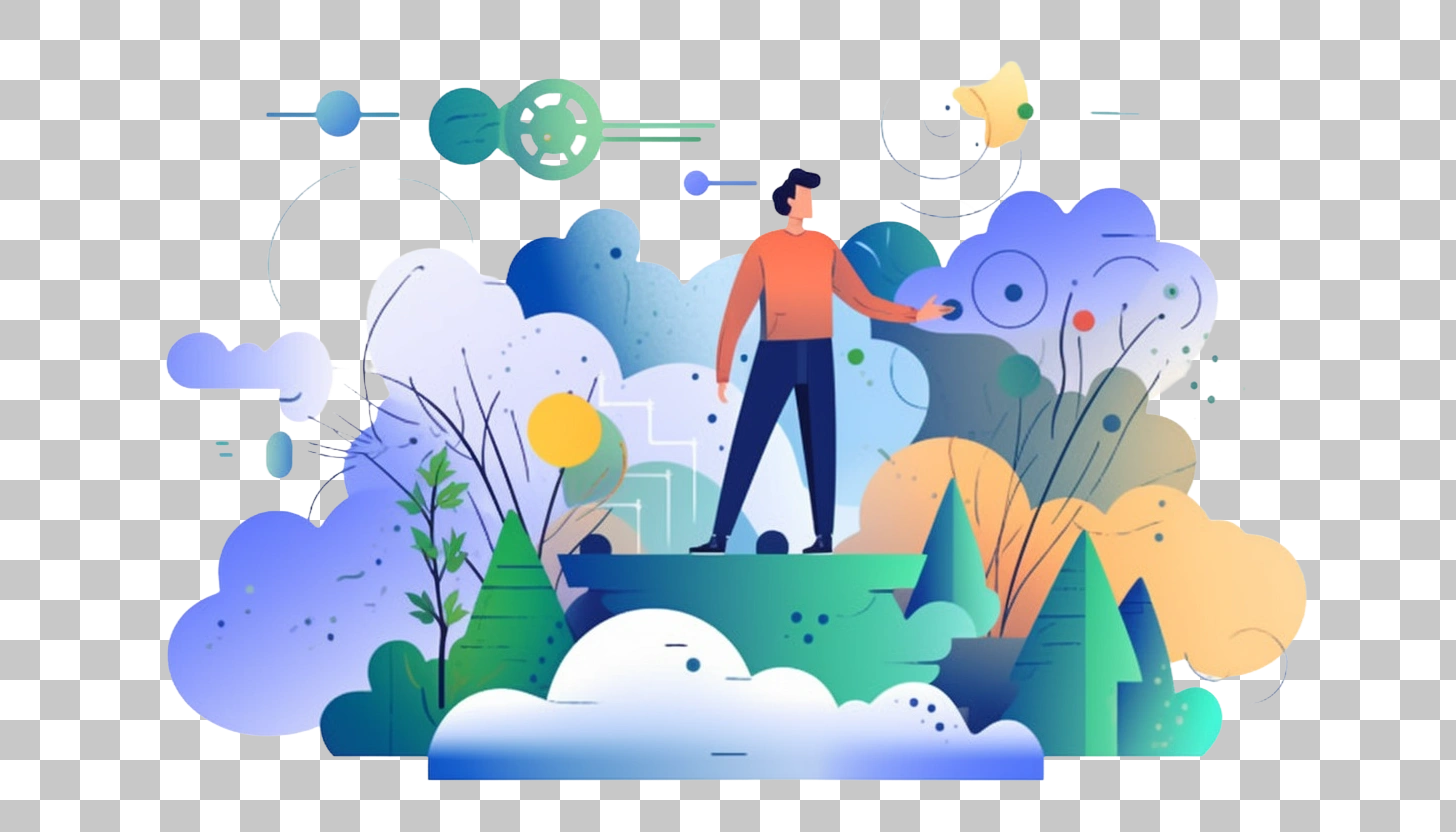 Man Exploring Abstract World Nature Illustration