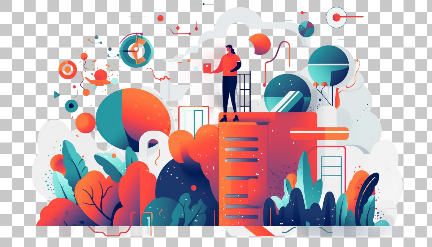 Abstract Colorful Illustration with Person and Shapes