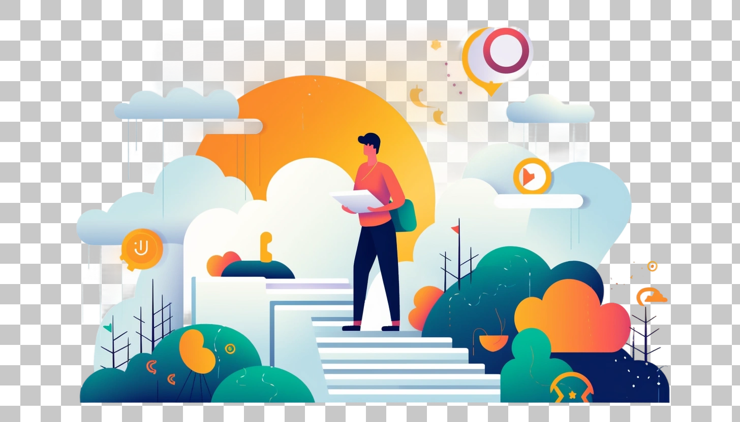Man Walking Up Stairs Towards Future Goals
