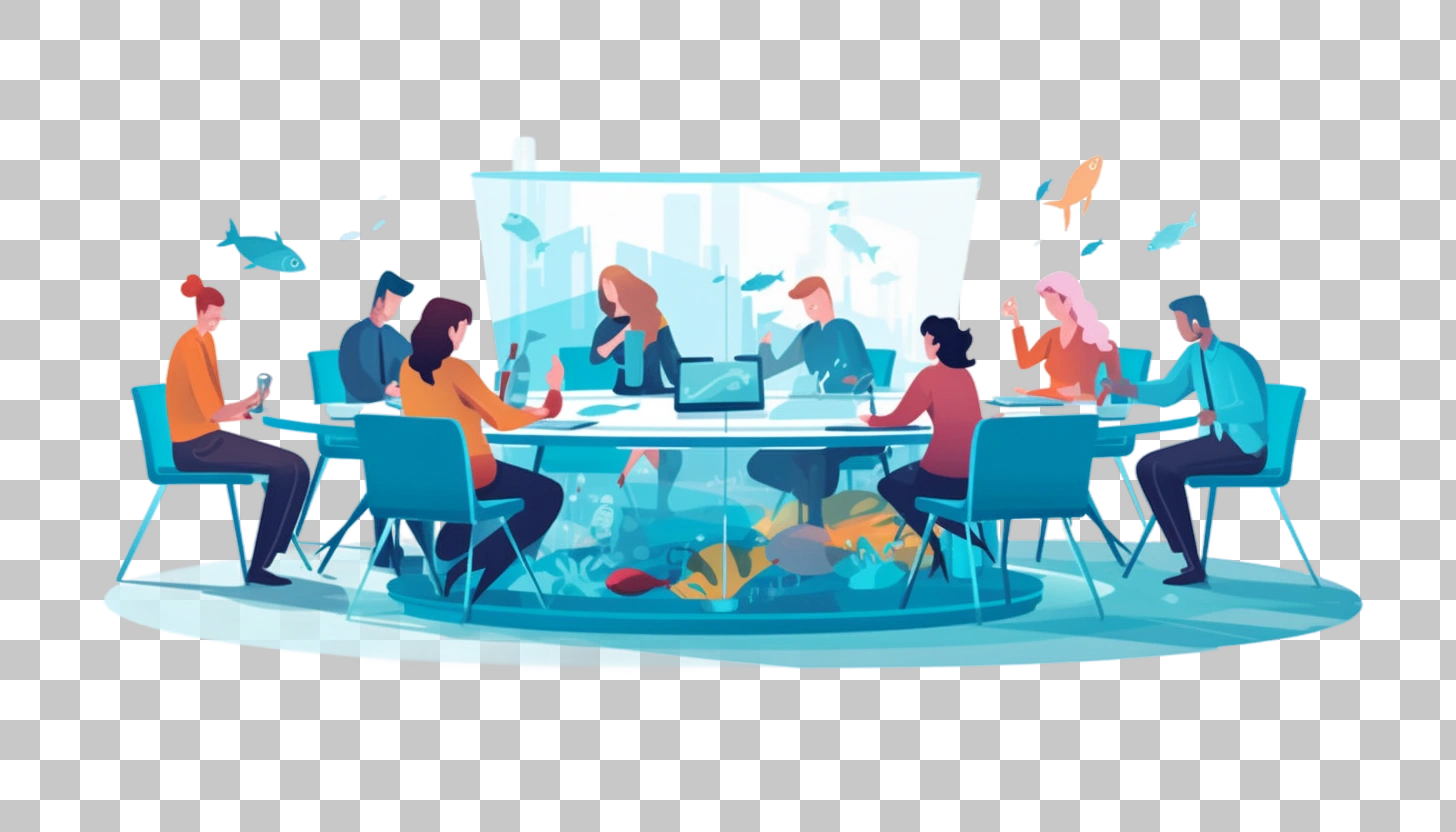 Creative Office Meeting with Fish Tank Design