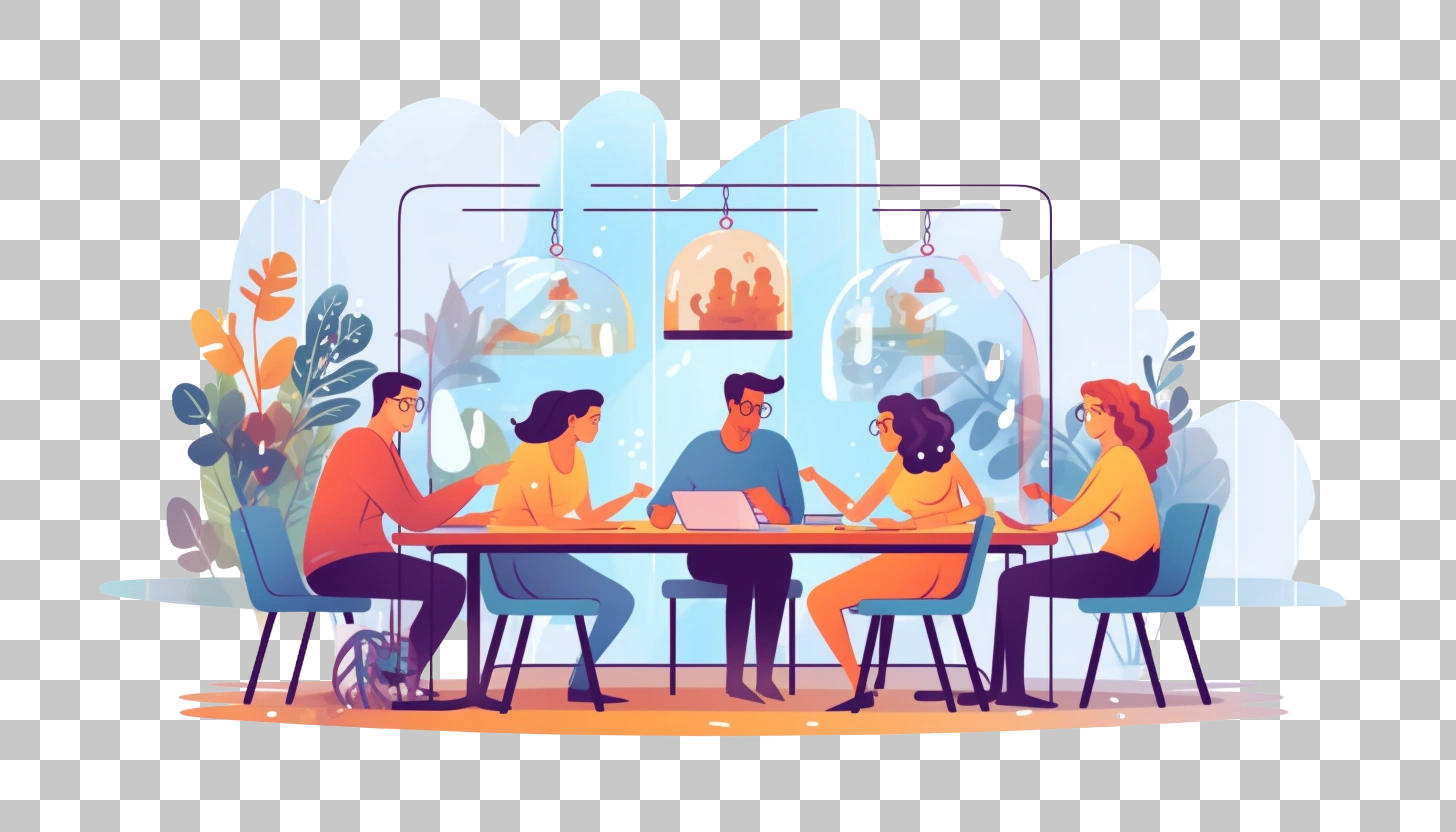 Team Meeting Around Table with Glass Domes