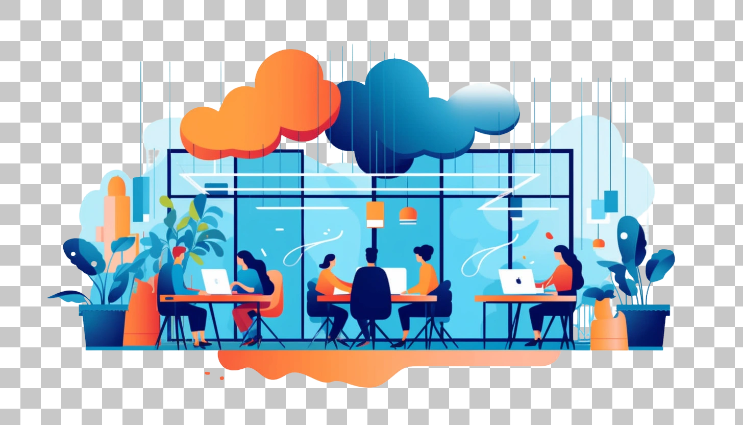 Modern Office Design with Clouds and Plants