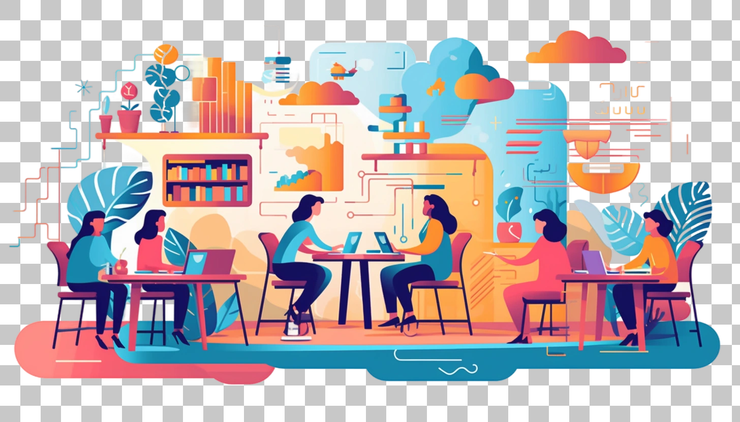 Modern Office Workspace Collaboration Technology Illustration