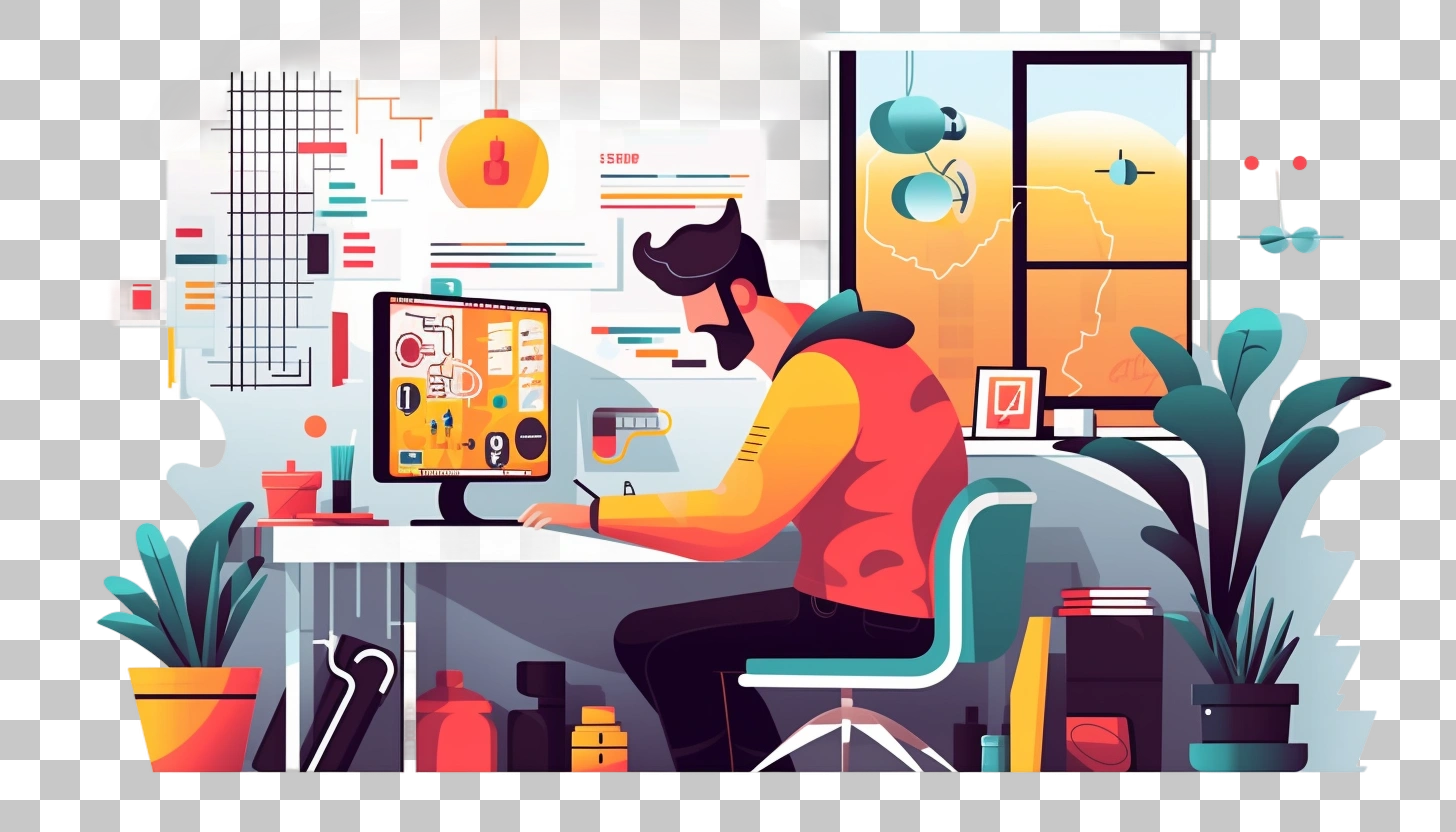 Man Working on Computer in Modern Office