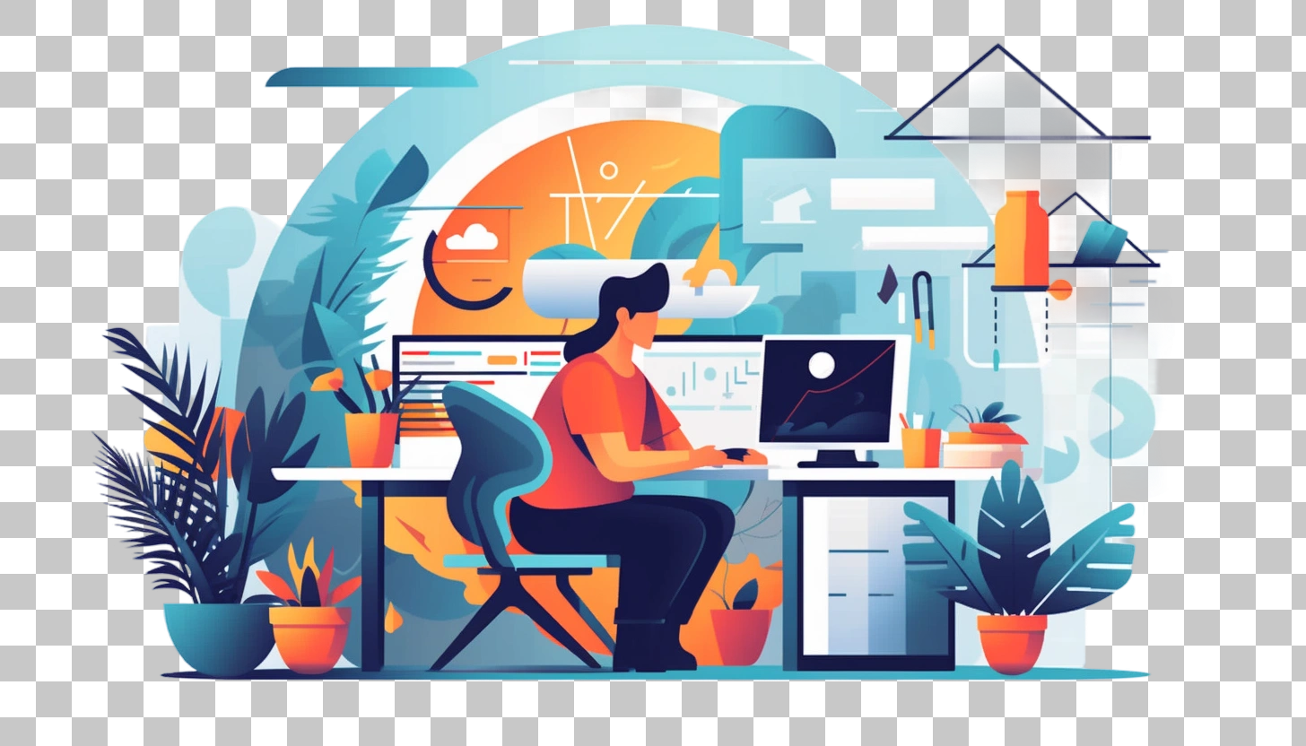 Modern Office Design Illustration with Person Working