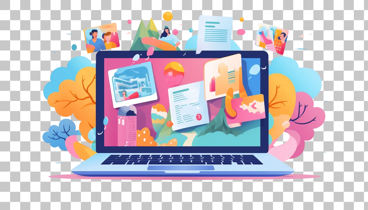 Laptop Screen Filled With Colorful Images And Notes