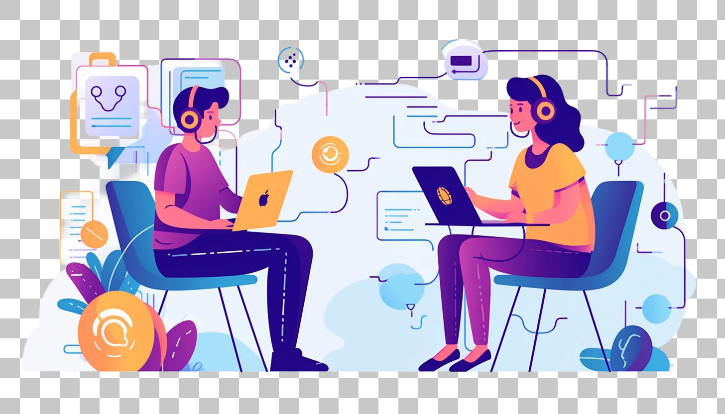 Remote Collaboration: Two People Working on Laptops