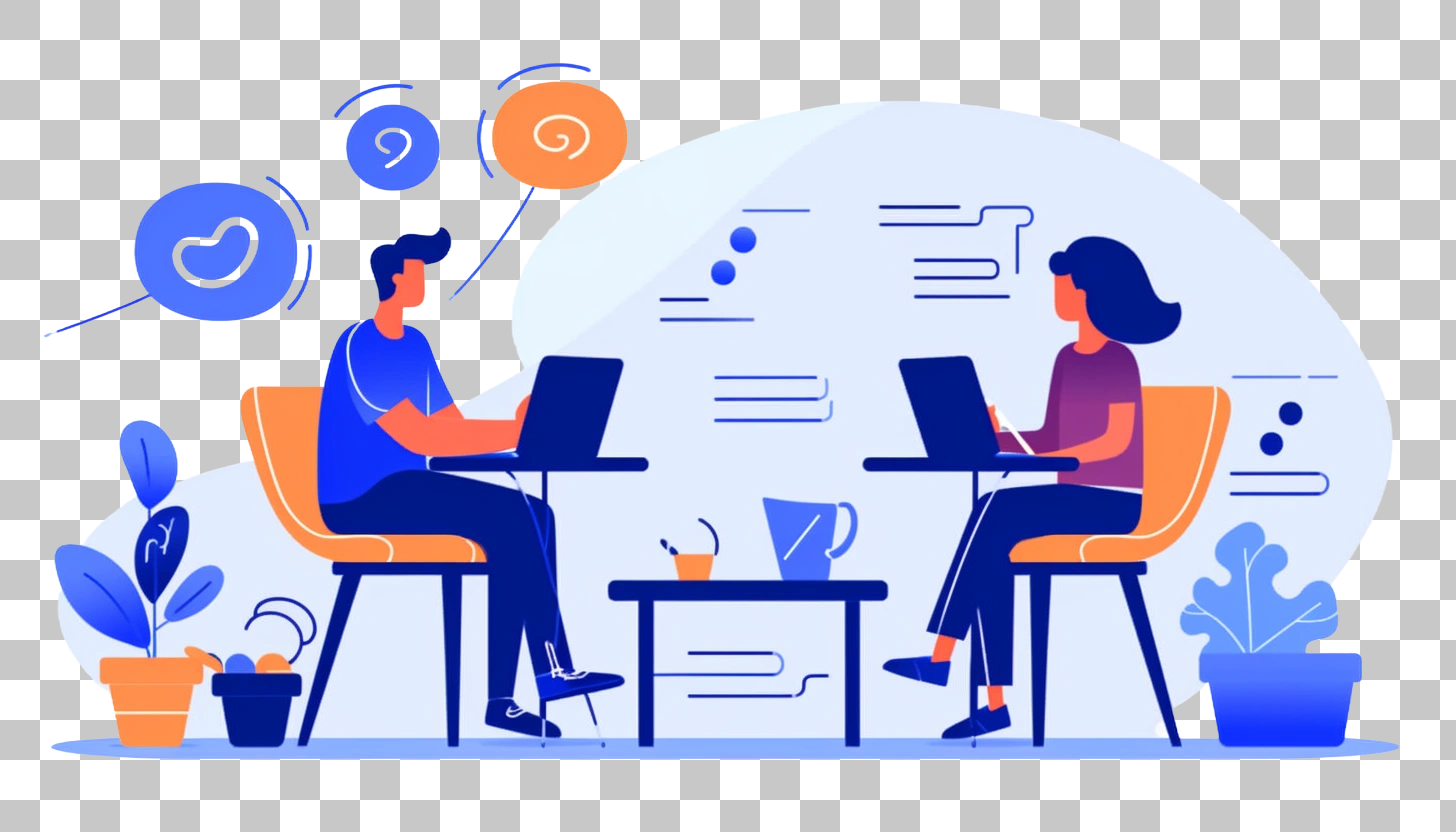 Two People Working on Laptops in a Modern Office