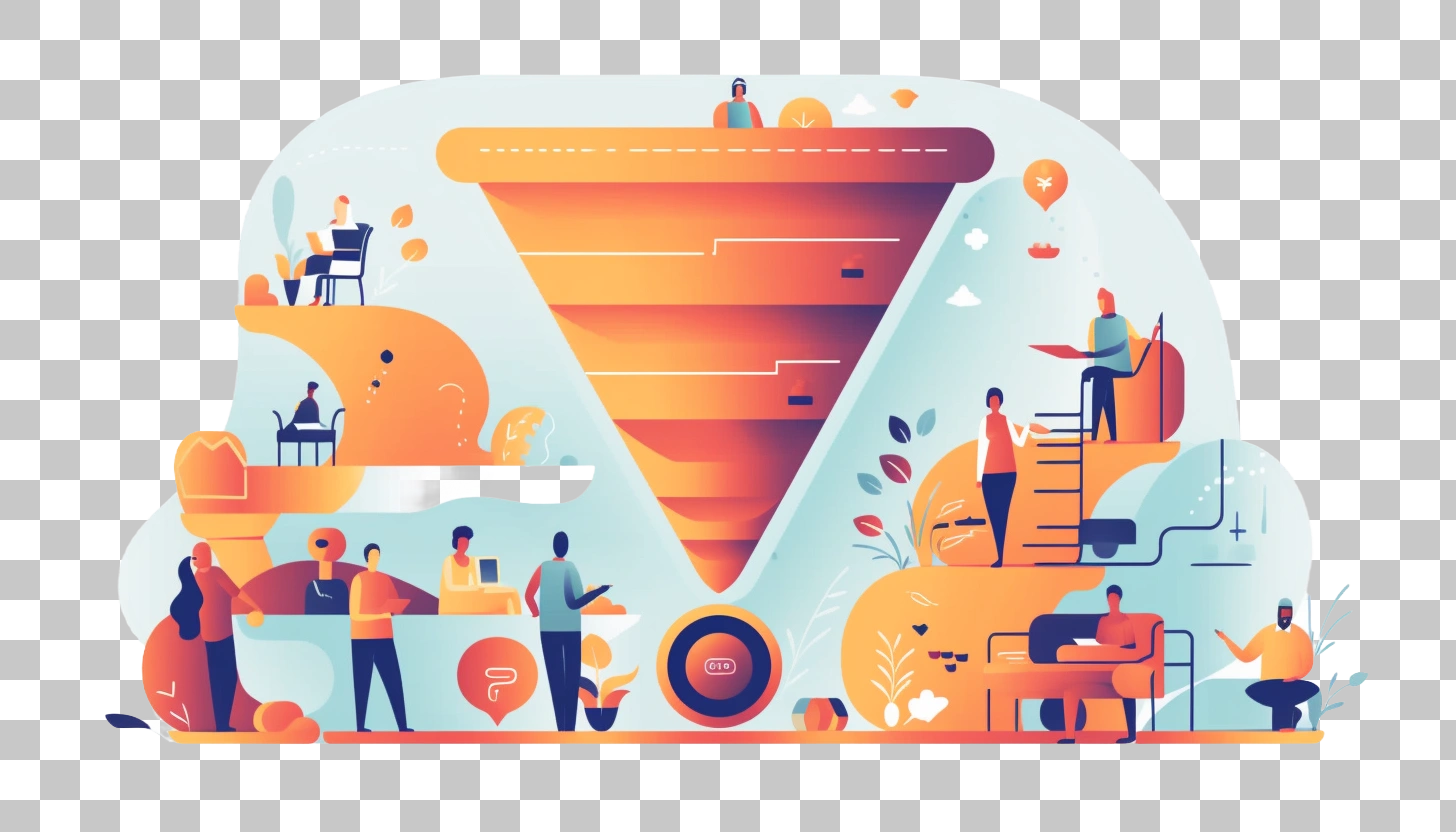 Business Funnel Illustration with People and Stages