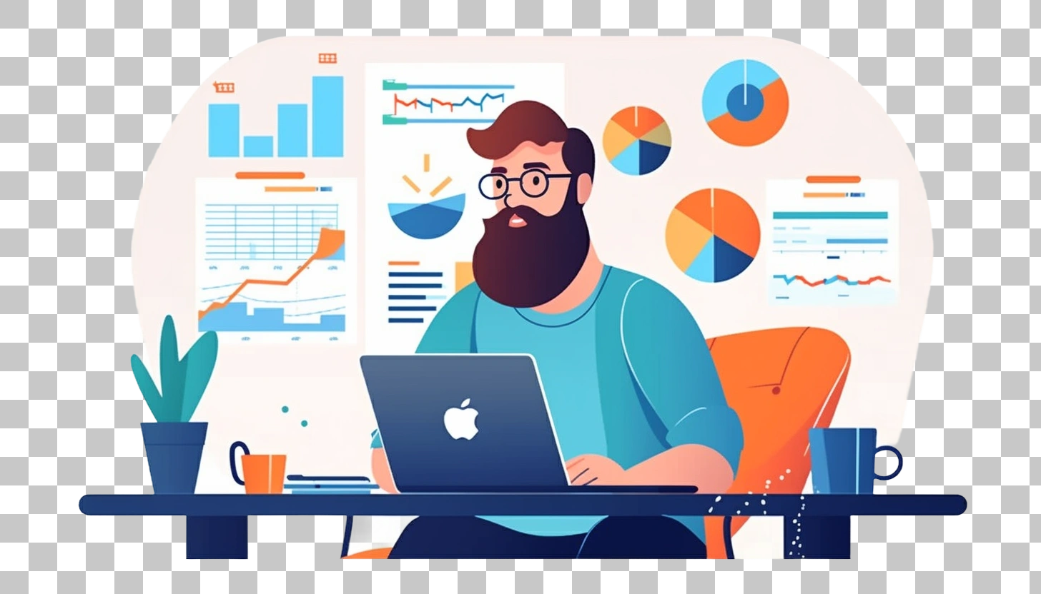 Businessman analyzing charts and graphs png aura