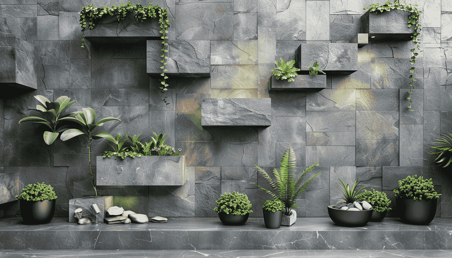 Modern Stone Wall Garden Design With Plants