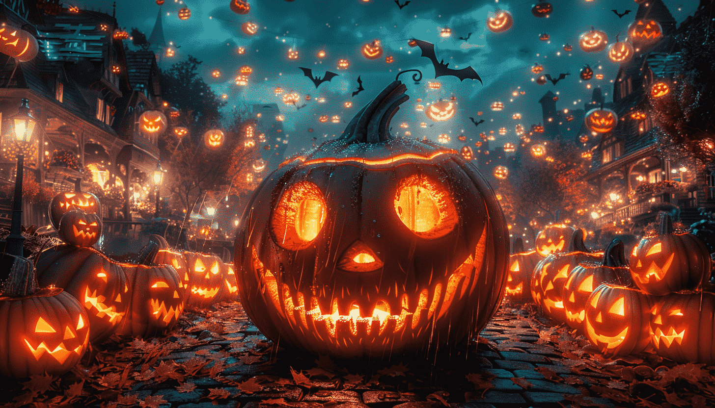 Spooky Halloween Jack-o'-Lantern Street Scene