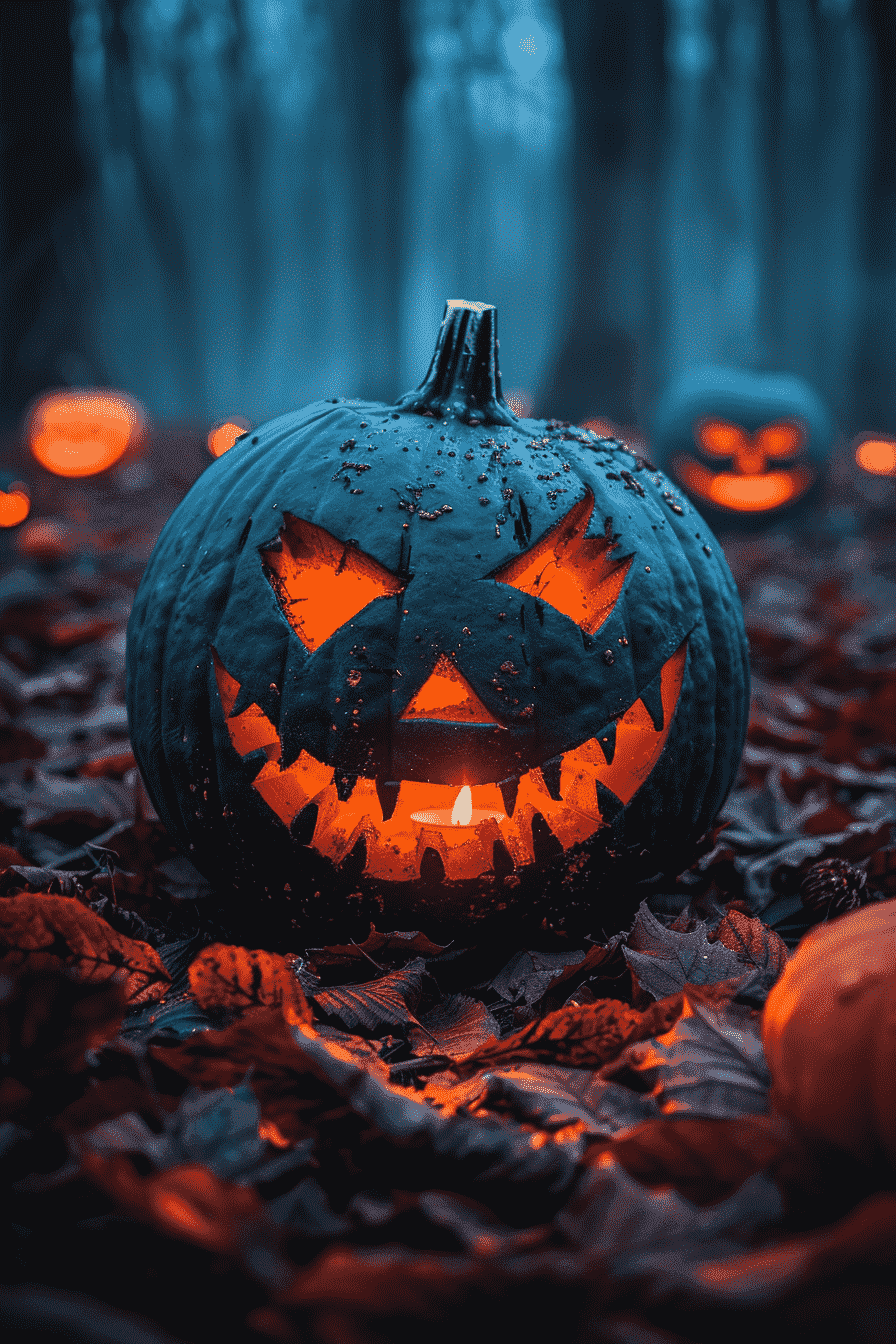 Carved Pumpkin Halloween Spooky Forest Night