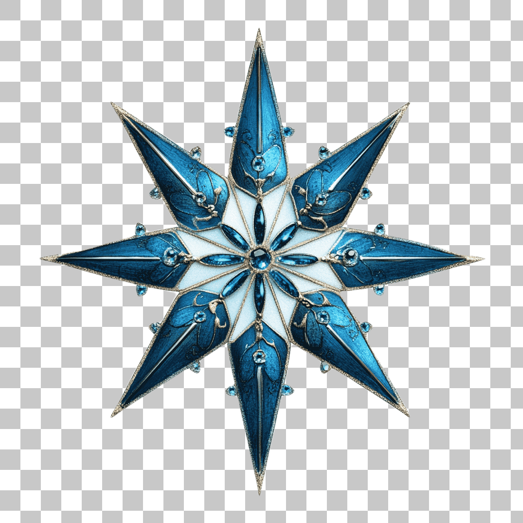 Blue Crystal Snowflake PNG Clipart:  Elegant Christmas Ornament Graphic