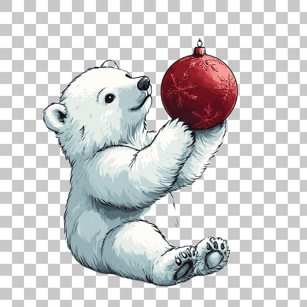 Polar Bear Cub with Christmas Ornament PNG Clipart Image